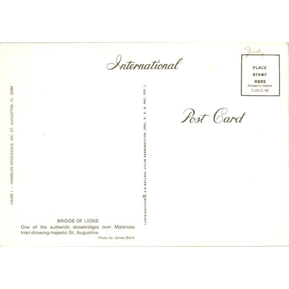 Bridge Of Lions St Augustine Florida Postcard Vintage International Print - Picture 2 of 2